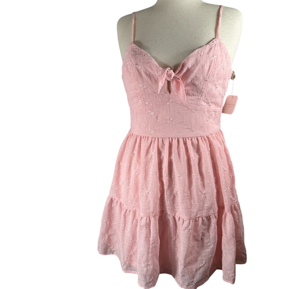 Alter'd State NWT Brittany Eyelet Tiered Mini‎ Dress Sz L Pink